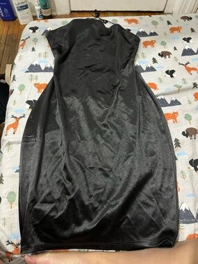 Glare Satin Black Halter Slip Dress